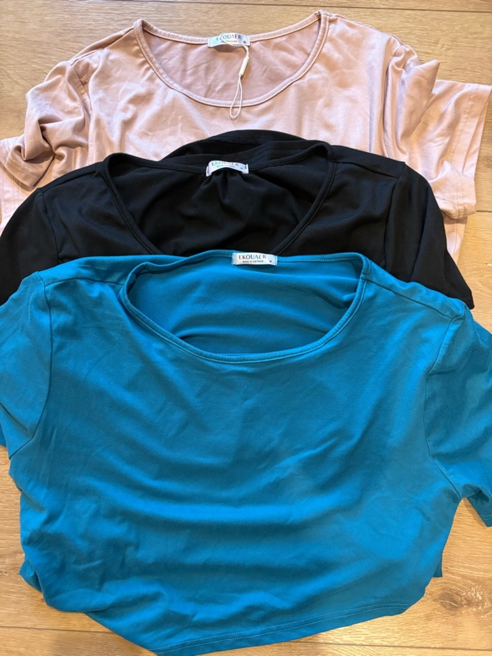 Ekouaer Nursing Women's Short Sleeve Lounge Tees - Set of 3 Teal, Black, Blush